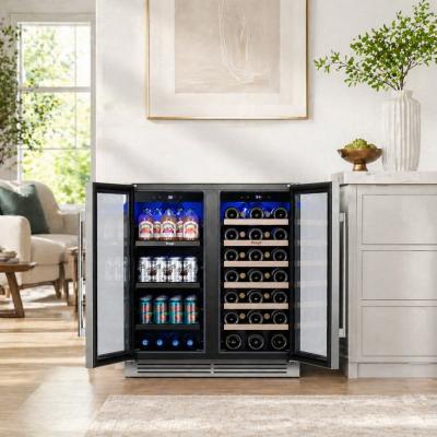 "Ca'Lefort 30"" 33 Bottle 80 Cans Dual Zone Wine Beverage Cooler with UV-protected Glass Door"