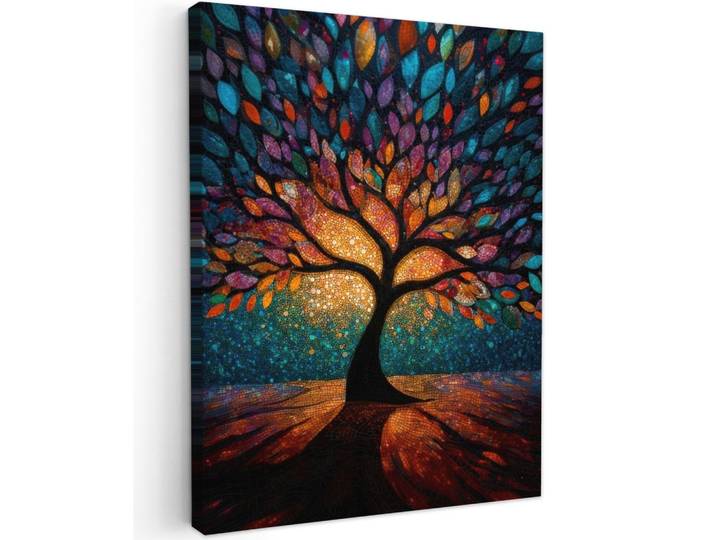 LEINWANDBILD Mosaik - Bunt - Baum - Äste Wandbild Wohnzimmer 60x80 cm