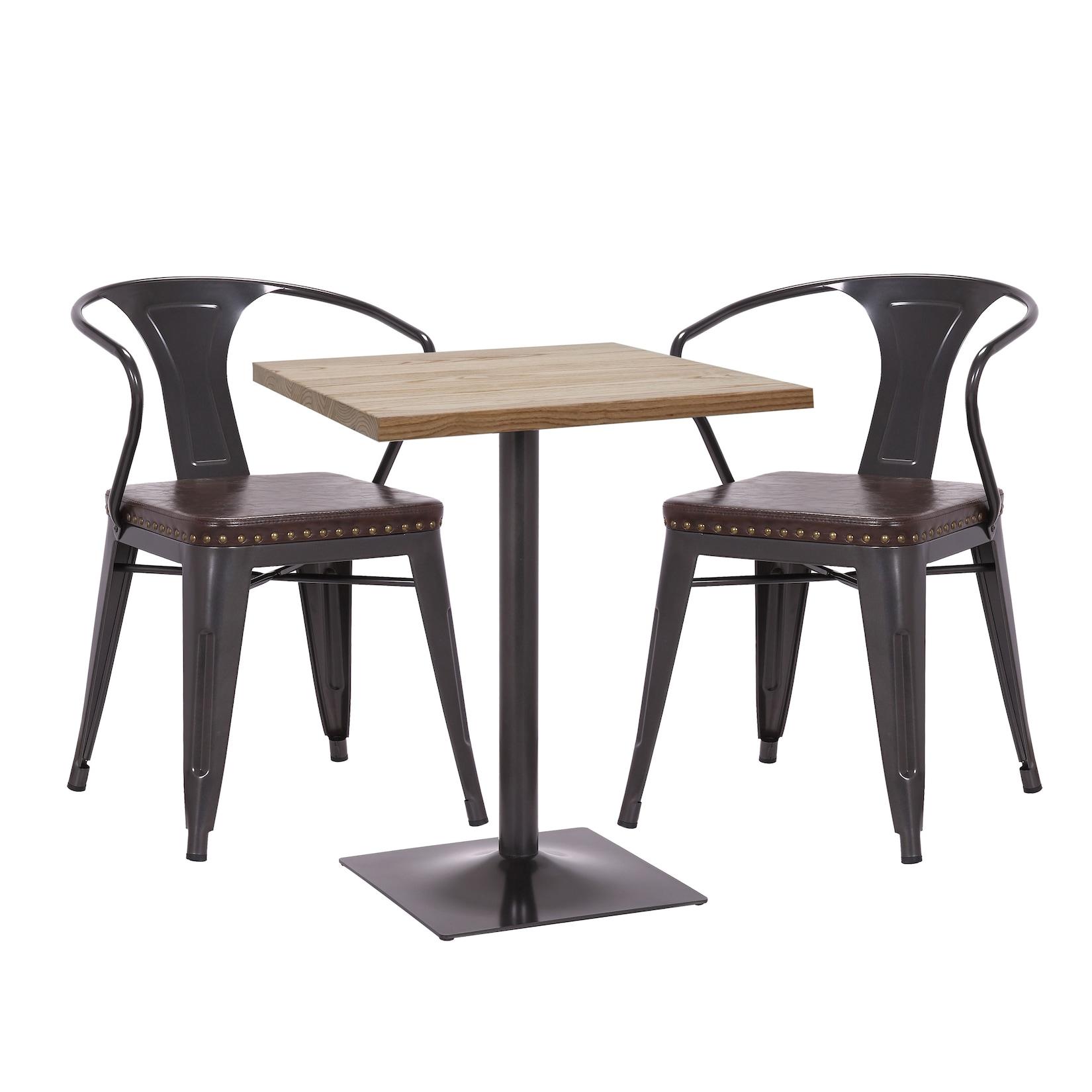 Set Bistrotisch 2x Esszimmerstuhl MCW-H10d, Stuhl Tisch Küchenstuhl Gastronomie MVG ~ schwarz-braun, Tisch hellbraun