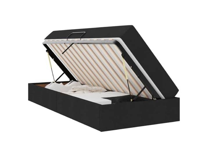 KKgypkn Stauraumbett mit Matratze 90x190 cm, Metallrahmen Bett schwarz, Aufbewahrungsbett mit Matratze, Polyester-Oberfläche, hydraulisches System für Stauraum, mittelfeste inklusive