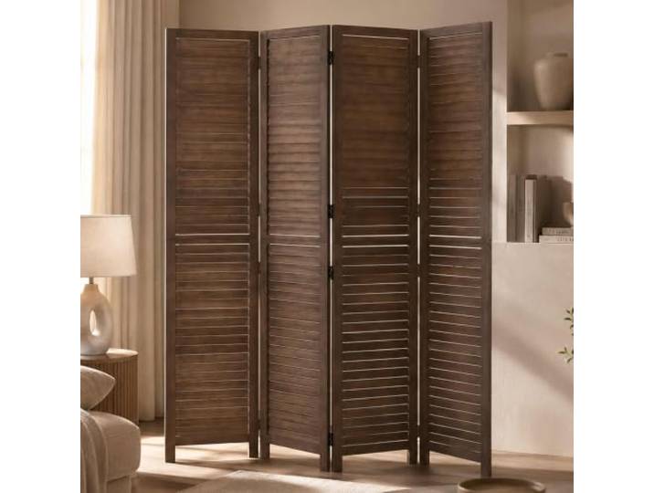 Mendler Paravent HWC-C30b 180x161cm - braun Raumteiler, Trennwand, Sichtschutz, Vintage, Paulownia Holz