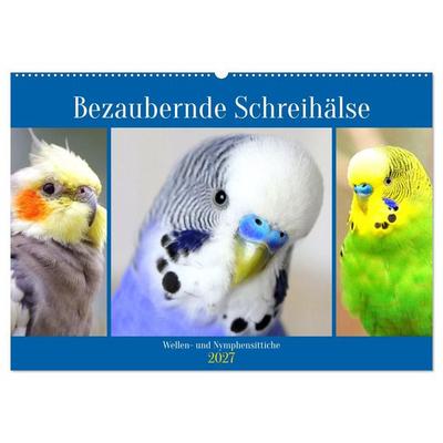 Bezaubernde Schreihälse. Wellen- und Nymphensittiche (Wandkalender 2027 DIN A2 quer), CALVENDO Monatskalender