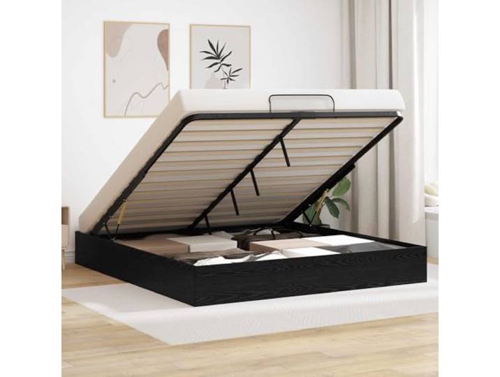 Holzspanplatten Konstruktion Gaslift Mechanismus Modern 203 x 180 x 25 cm Ottoman Bettgestell Schwarz Eichen-Optik 193x120x25 cm mit Gaslift Stauraum Modernes Design