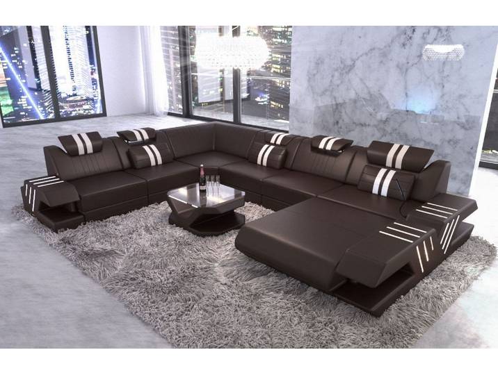 XXL Wohnlandschaft Mega Venedig U-Form aus Leder