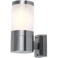Wandleuchte Außen Edelstahl Außenleuchte Wand Wandlampe Garten silber weiß Halbrund, Metall Kunststoff, 1x E27, DxHxT 10,2x24x15,5 cm