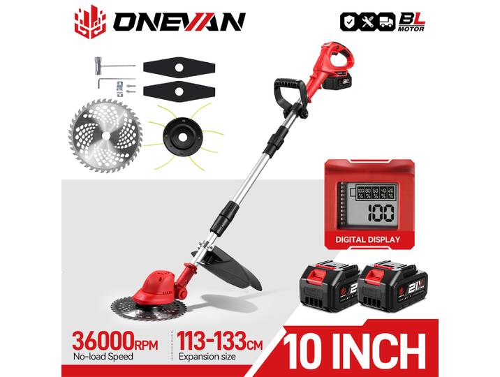 Tondeuse à gazon électrique sans fil ONEVAN 10 pouces, moteur sans balais, 36000 tr/min, coupe-herbe, longueur réglable, outil de jardin pour batterie Makita 18V