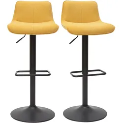 Barhocker höhenverstellbar und um 360° drehbar aus Stoff mit strukturiertem Samteffekt in Senfgelb und Metall (2er-Set) BOOST