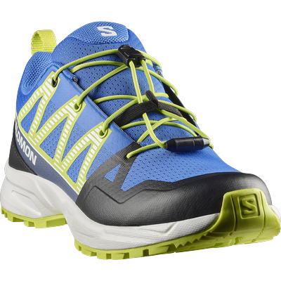 Wanderschuh SALOMON "OUTSCAPE J", Kinder, Gr. 38, atmungsaktiv, blau (strong blau, weiß, acid lime), Synthetik, Textil, Schuhe Wanderschuh