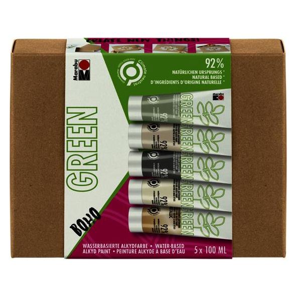 Marabu Bastelfarbe Alkydfarbe Green Set Boho, 5 x 100 ml (100 ml) (1450000000081)