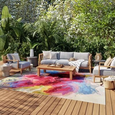Nourison Color Splash Indoor/Outdoor Multicolored Abstract Area Rug