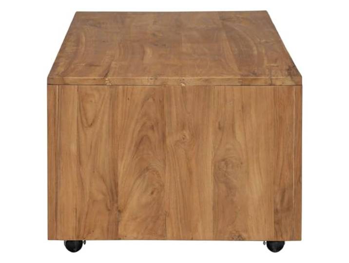 KTHLBRH Couchtisch 110 x 60 x 40 cm Massivholz Teak Rustikaler Stil, bewegliche Räder, untere Ablage, natürliches Öl-Finish