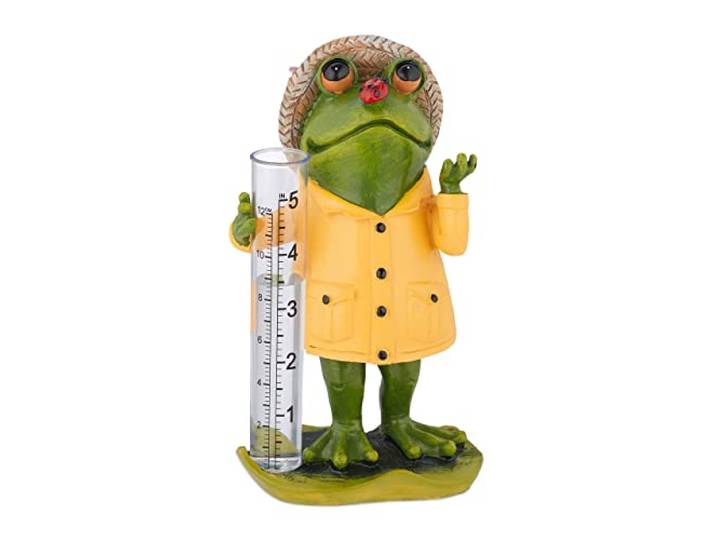 Relaxdays regenmeter kikker, weerbestendig, analoge pluviometer, HxBxD:19 x 10,5 x 8 cm, tuindecoratie, kleurrijk