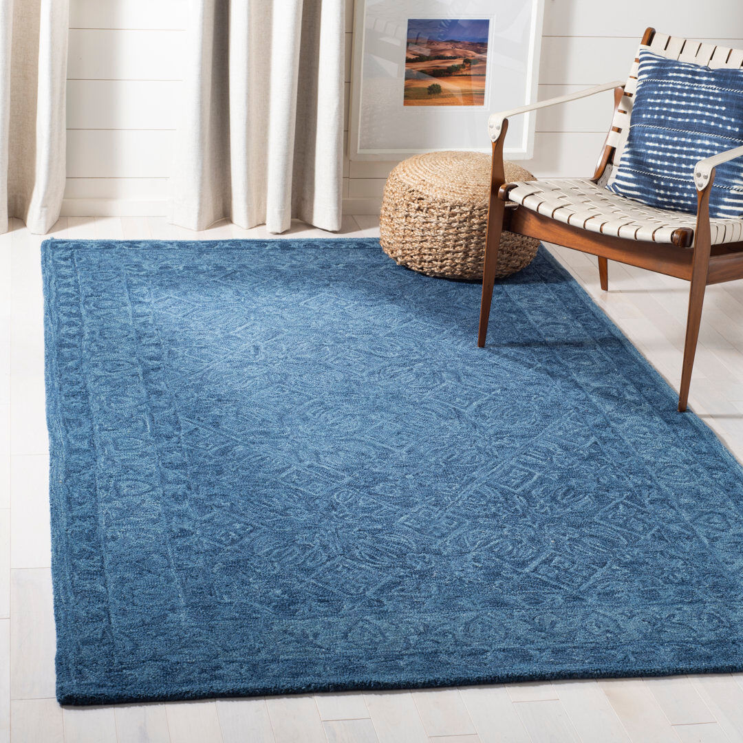 Rosalind Wheeler Dominike Oriental Wool Hand Tufted Area Rug Navy Rectangle 152 x 244cm