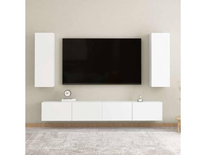 HEFZGDB 4-TLG. TV-Schrank-Set Weiß Holzwerkstoff mit Wandmontage und Staufächern für Wohnzimmer Aufbewahrung