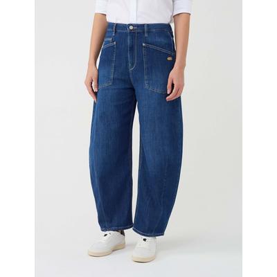 Tapered-fit-Jeans GANG "94ODINA", Damen, Gr. 28, Normalgrößen, blau (midsummer wash), Denim/Jeans, 98% Baumwolle, 2% Elasthan, unifarben, relaxed fit lang, Jeans, mit Abnäher vom Knie bis zum Saum