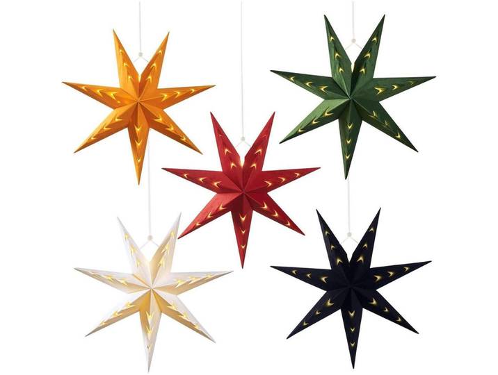 Papiersterne 5er Set beleuchtet 30 cm, Mehrfarbig, Papier, 30x10x30 cm, Dekoration, Weihnachtsdekoration
