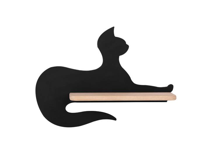 Kinderwandleuchte Cat, Schwarz, Holz, Metall, Eiche, 12x26x36 cm, RoHS, Europäischer Sicherheitsstandard, einfach zu transportieren, Lampen & Leuchten, Innenbeleuchtung, Kinderzimmerlampen, Kinderwandleuchten
