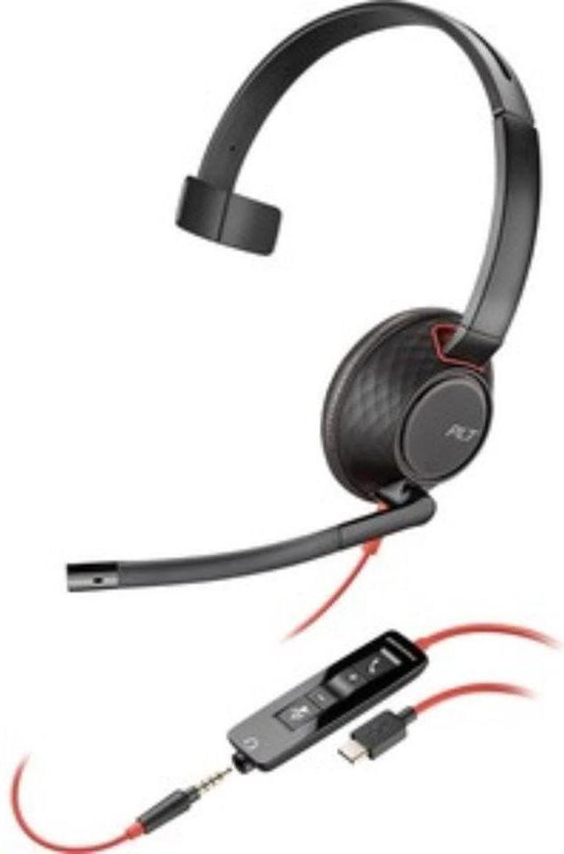 Poly Blackwire 5210 Bedrade Headset met Hoofdband voor Oproepen en Muziek, USB Type-A, Zwart Rood