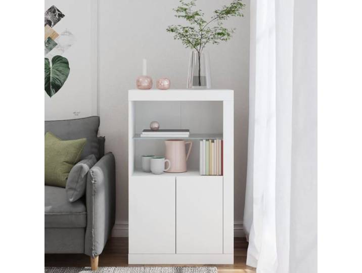 Moderne Armoire latérale BURKE Commode rangement avec éclairage LED blanc bois d'ingénierie 60.5x37x100 cm AA1085