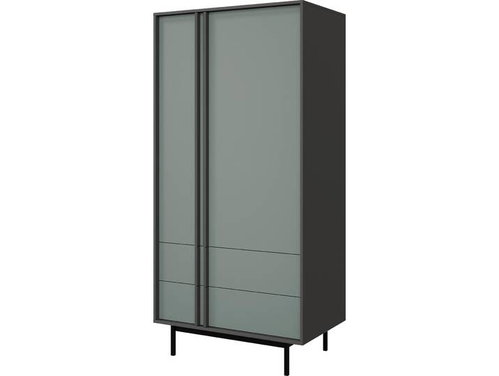 MIRJAN24 Kleiderschrank Alsy 2S2D REG 1, Kleiderschrank mit zwei Drehtüren und zwei Schubladen, Schwarze Metallfüße (Farbe: Anthrazit / Aloe)
