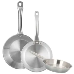 WellHome - 3er-Set Bratpfannen Ø30/32/34cm aus Edelstahl, induktionsgeeignet und OHNE Antihaftbeschichtung