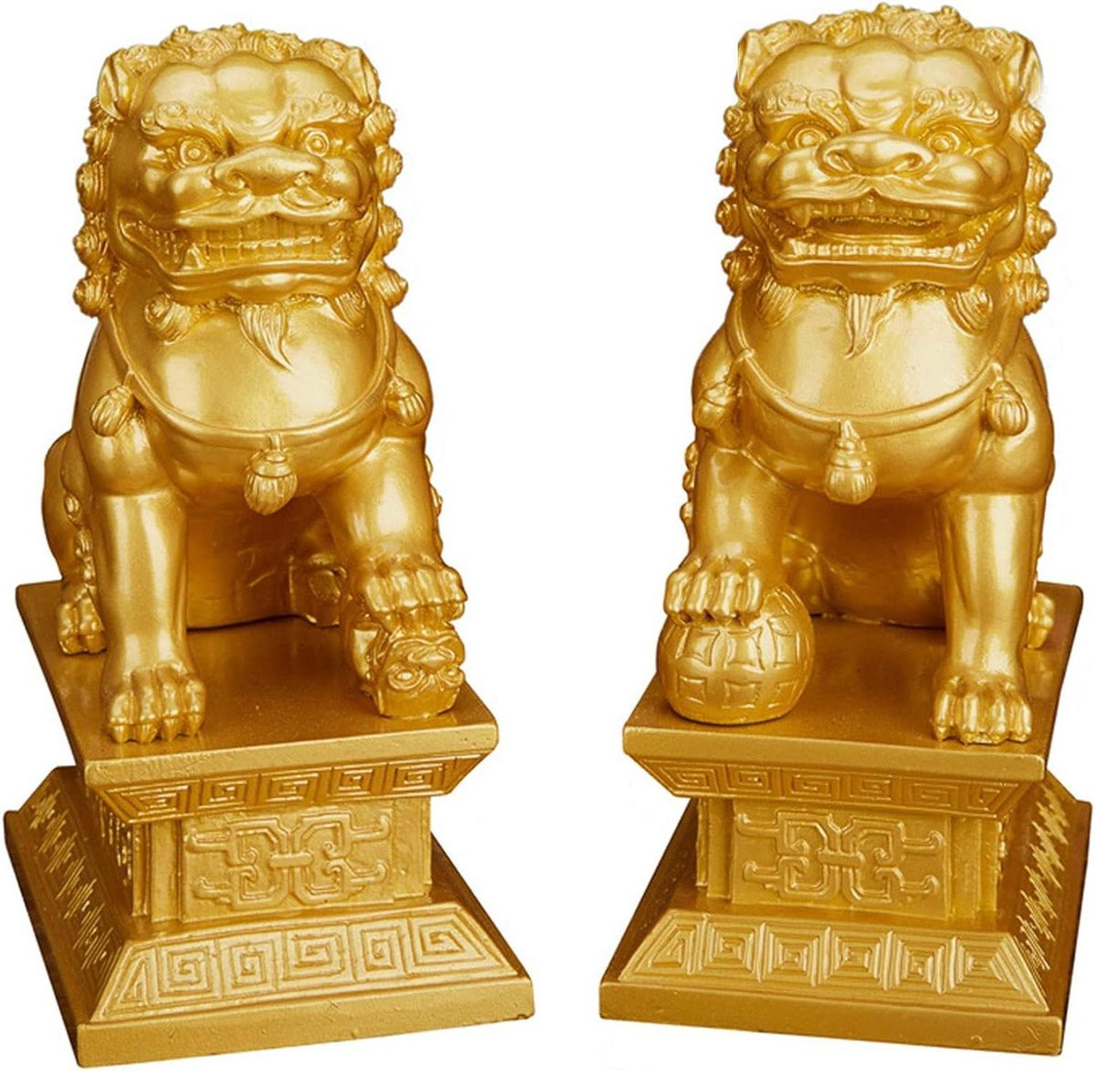 Set van 2 Gouden Leeuwen Beelden als Decoratieve Voogden voor Welvaart