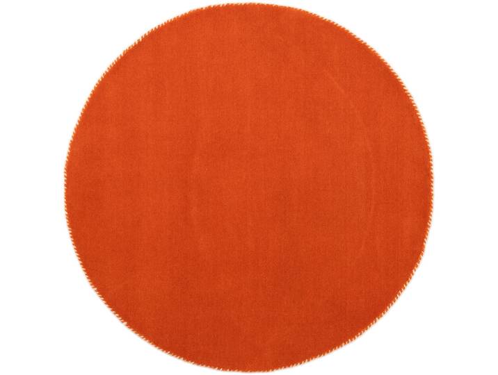 Wollteppich CARPETFINE Gabbeh Lola Uni , orange, H:14mm Ø:60cm, Wolle, Teppiche, Wollteppich, mit natürlichem Pflanzenmaterial von Hand gewebt, auch als Läufer