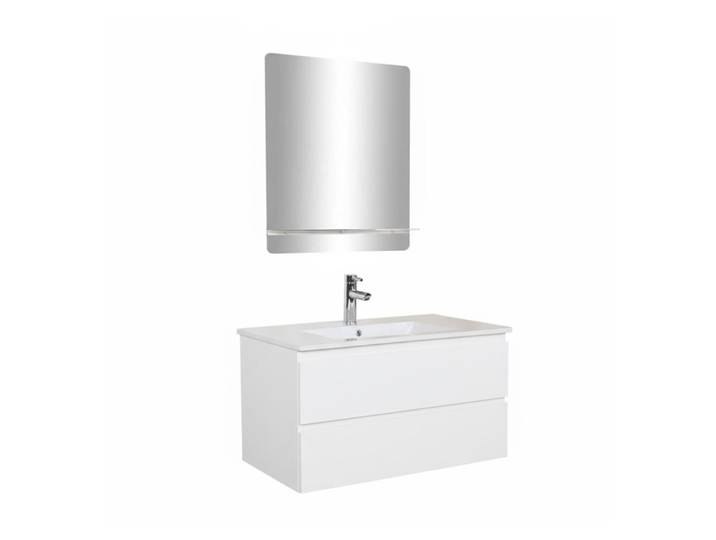 Meuble simple vasque 80cm décor chêne avec robinet et miroir
