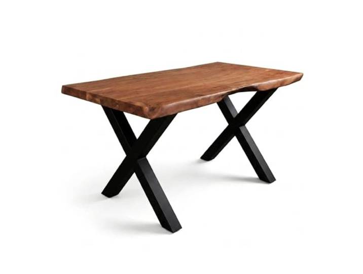 SAM Esstisch Cali 160x85 cm Akazie nussbaum Baumkante X-Gestell schwarz Baumkantentisch massiv, Akazienholz nussbaumfarben, 50 mm Tischplatte, Esszimmertisch, Industrial-Design
