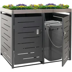 2er-Mülltonnenverkleidung HWC-H40, Mülltonnenbox, Pflanzkasten Edelstahl-Metall-Kombi 54kg 125x134x84cm erweiterbar
