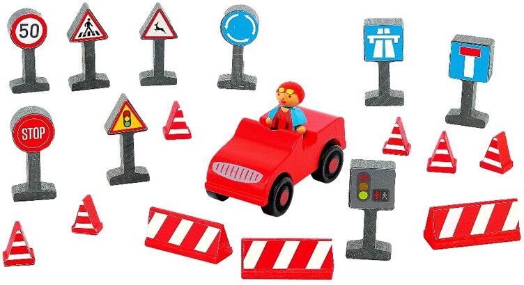 Voiture et panneaux de circulation - Jeujura