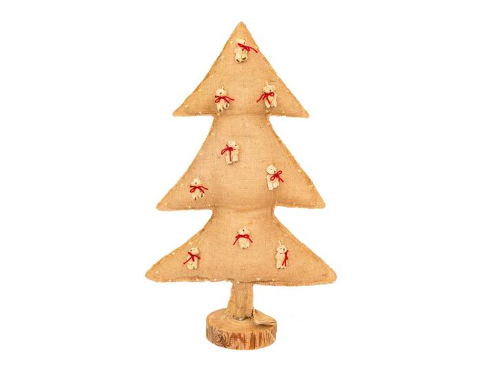 Sapin de noël artificiel lumineux en jute avec ours 70cm
