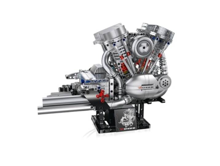 muuchuu Technik V2 Motor Klemmbausteine mit Licht Sound Sprühnebel Motor Motorrad Flachkopf Motor Funktions Bausteine Erwachsene, DIY Hobby STEM Spielzeug Bauset Modell Geschenk für Jugendliche 14