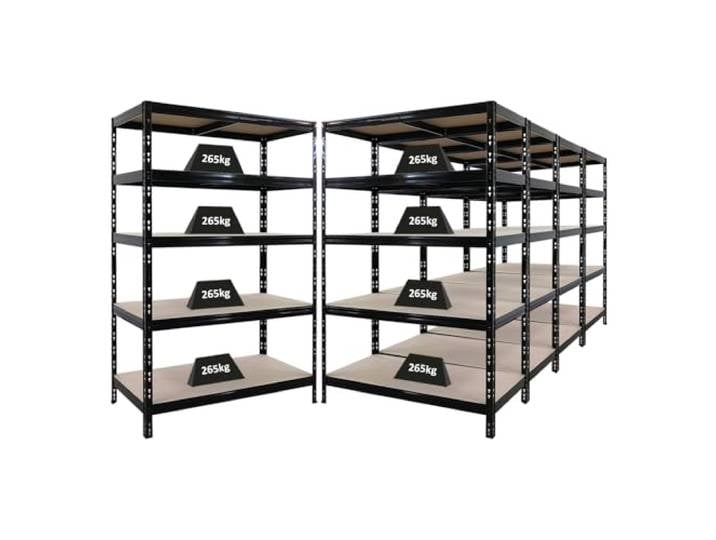 PROREGAL Mega Deal 5X Schwerlastregal Tiger HxBxT 180x120x60cm Fachlast 265kg Schwarz Garagenregal, Lagerregal, Steckregal, Kellerregal
