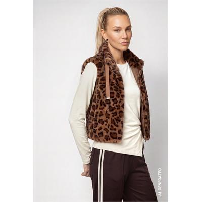 Fellimitatweste MONARI "Weste Leo fake fur", Damen, Gr. 36, braun (braun gem), Plüsch, Obermaterial: 100% Polyester. Futter: 100% Polyester, regular fit taillenbedeckt, Rundhals, Westen, Regular fit mit Stehkragen