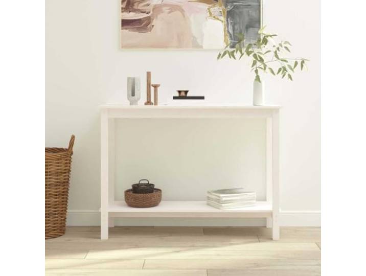 KLGBNCVE Konsolentisch Weiß 110x40x80 cm Massivholz Kiefer Massivholz Kiefer, robuste Tischplatte, stabiler Holzrahmen, moderne Optik, einfache Montage