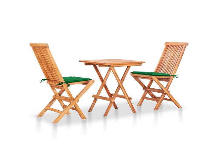 vidaXL 3-tlg. Bistroset mit Grünen Kissen Massivholz Teak