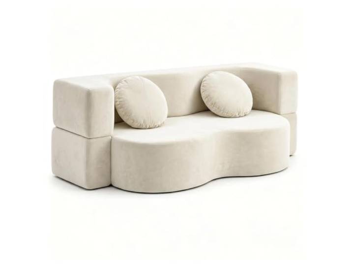 Kchsdool Chenille-Klappsofa, ausziehbare Bodenliege mit 2 Kissen Hochelastischer Schaumstoff, keine Montage erforderlich, komprimiert und vakuumverpackt, flaches Profil(Weiß,200CM)