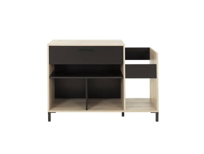 Meuble de rangement vinyles 1 tiroir style industriel - marron et noir