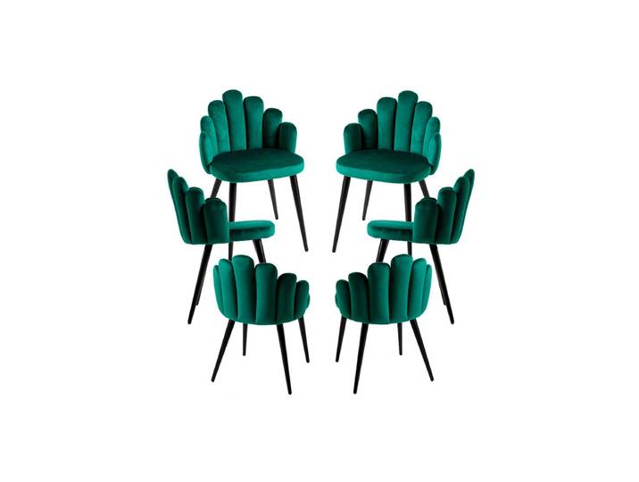 6er Set Hand Schwarze Beine Samt Stühle - Vert