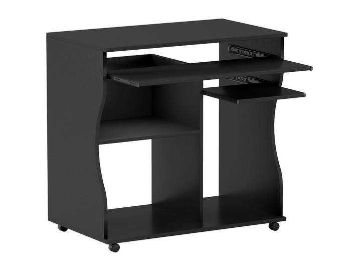 Homcom Computertisch mit Rollen, Schwarz 80 x 48 x 75 cm, Holz, 48x75x80 cm, Büromöbel, Schreibtische, Computertische