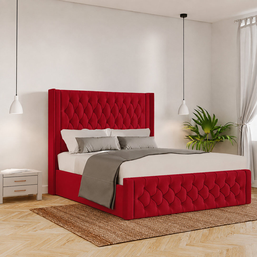 Canora Grey Barrientez Upholstered Ottoman Storage Bed Red Single (3')