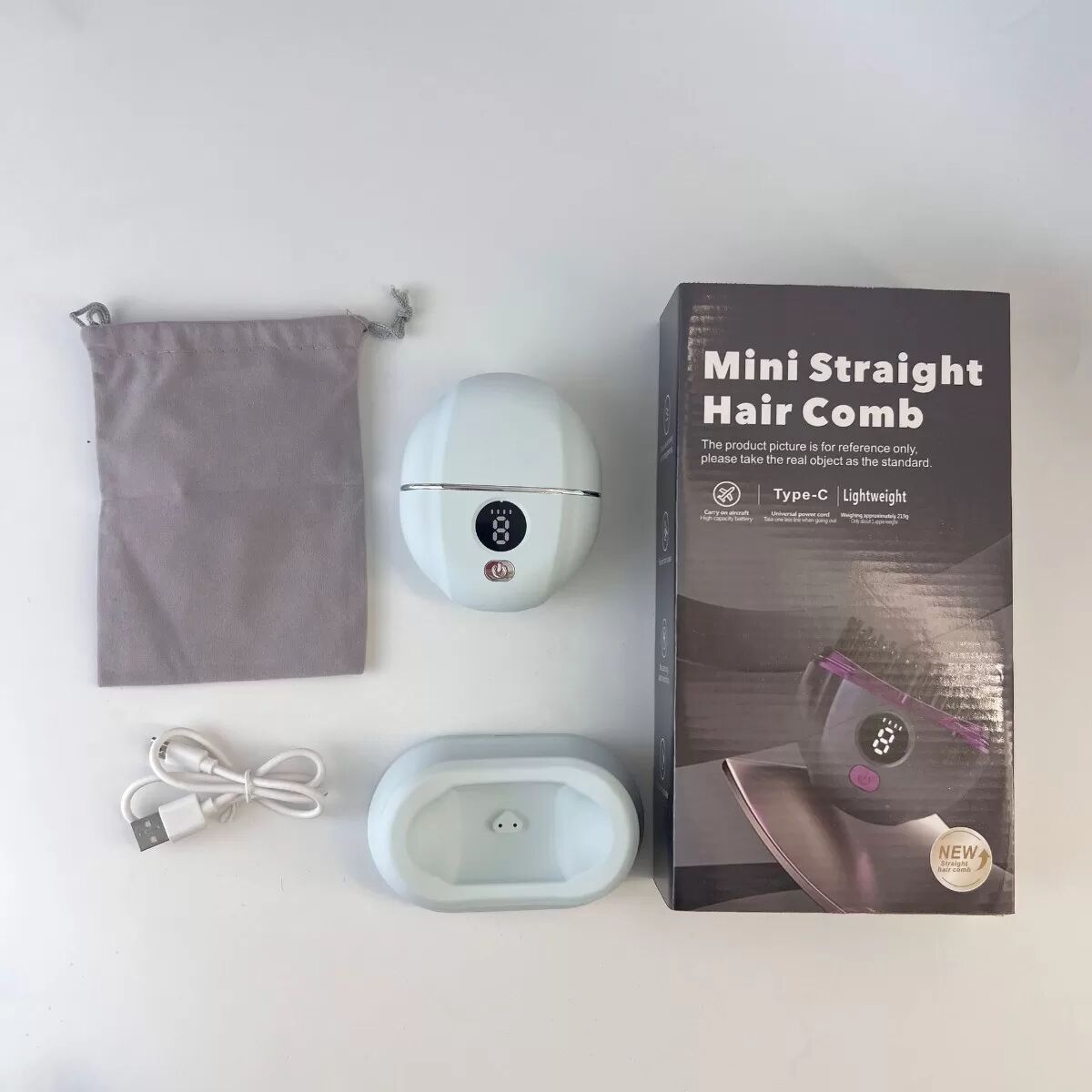 INF Mini Tragbarer Kabelloser Haarglättungskamm mit Ladestation Blau