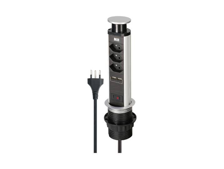 Max Hauri Pop-Up Tischsteckdosenleiste / 3x Typ 13 mit BS / 2x USB A 2.4A