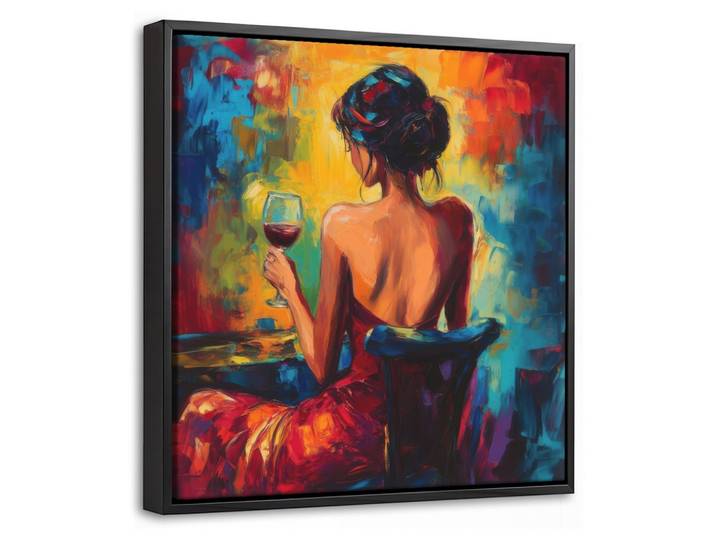 LEINWAND Bilder mit Rahmen - Wein - Frau - Stimmungsvoll - Farbenfroh - 20x20