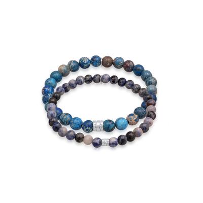 Armkette KUZZOI "Armband Set aus Achat Edelstein Perlen Beads in 925 Silber" Gr. 210, blau (dunkelblau), Armbänder, Herren, 210, Silber 925 (Sterlingsilber), Armkette