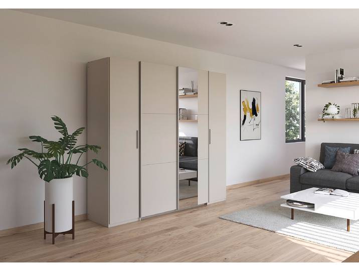 Armoire combinée Kronach avec miroir 225cm Beige/Cachemire Argenté 1 miroir