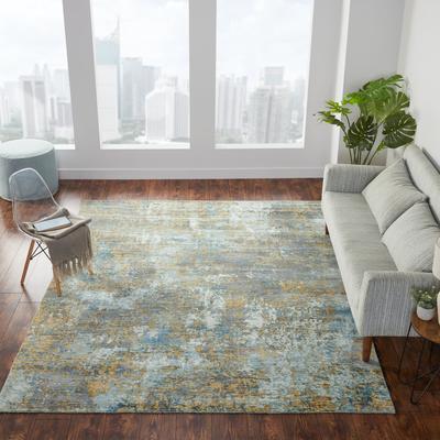 KALATY Sea Blues/Greys/Butterscotch Abstract Area Rug