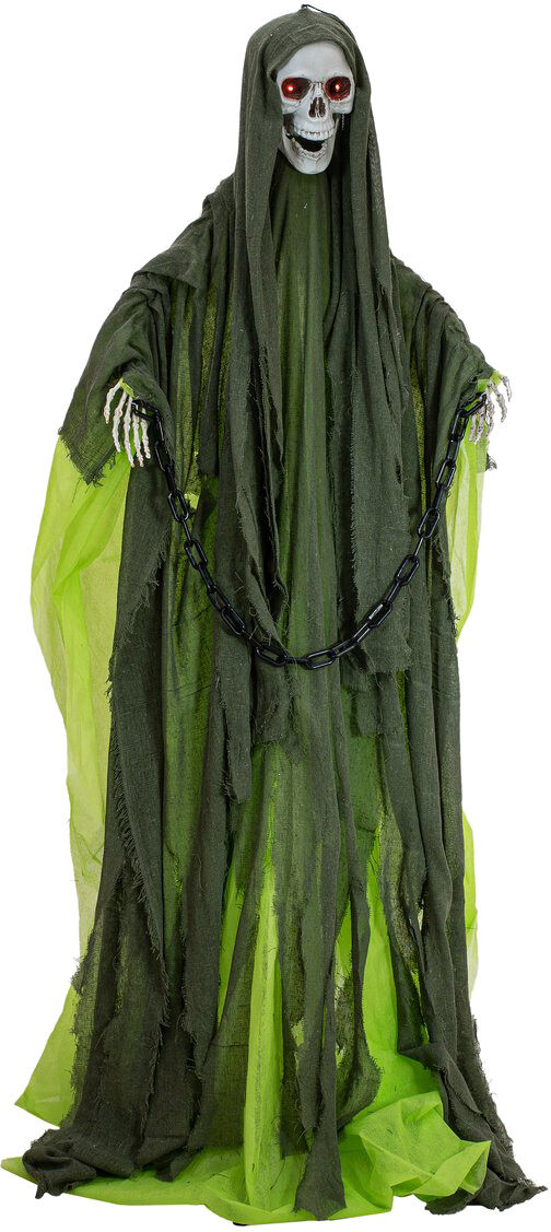 Europalms Halloween Figur Skelett Mit Grünem Umhang, Animiert, 170cm