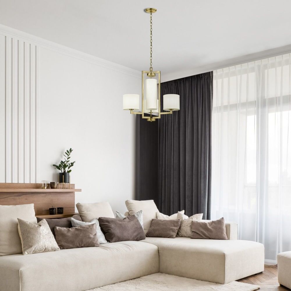 ELSTEAD LIGHTING Lustre 4 Lumières Acier & Lin Doré 222x62x63cm